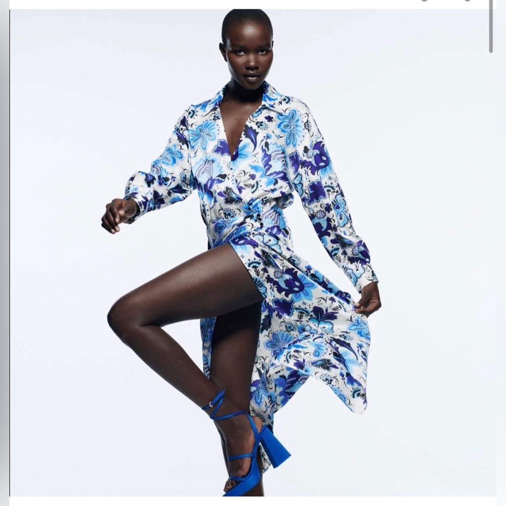 Zara blue & white floral wrap dress. NWT. Size XS